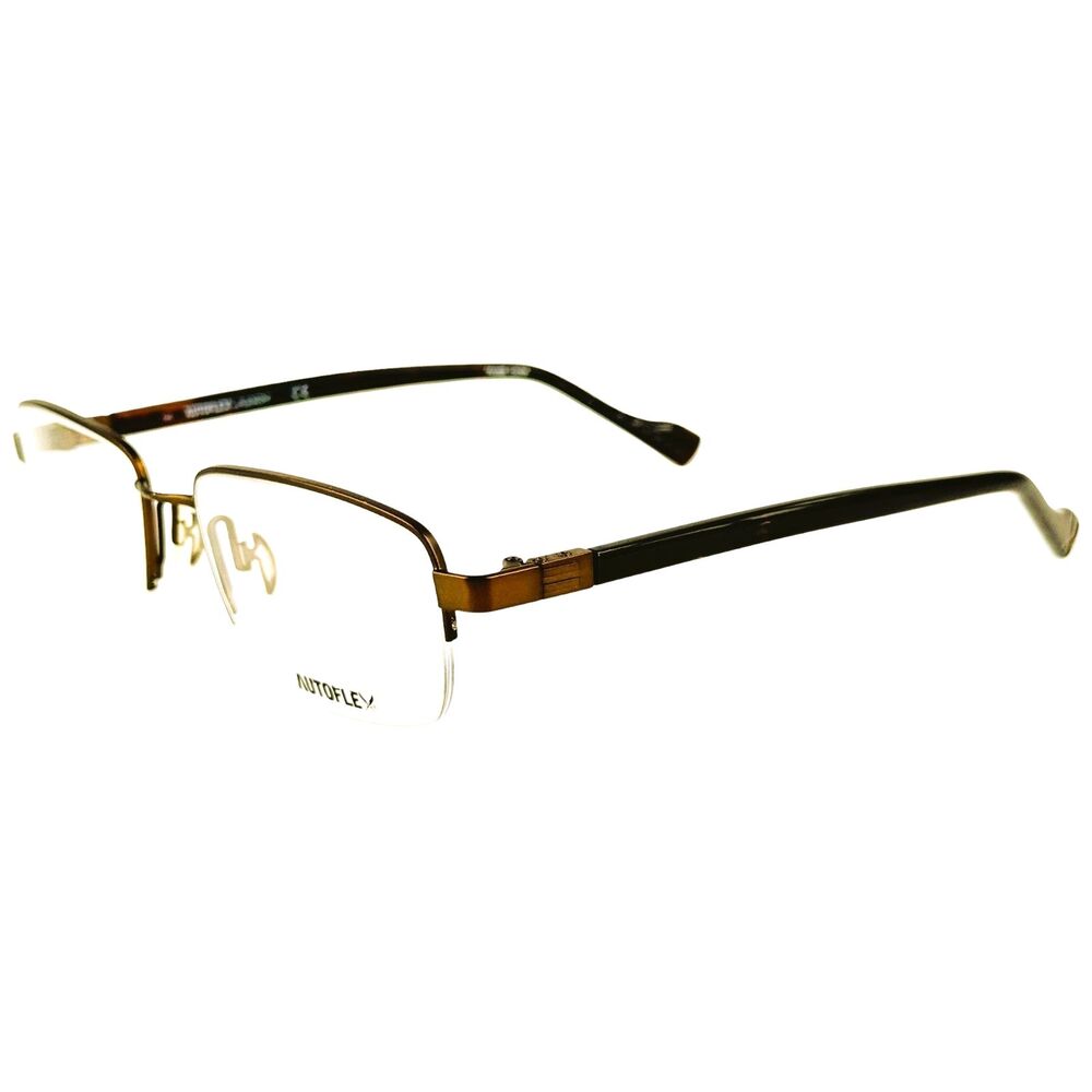 AutoFlex A116 Mens Semi Rimless Eyeglass Frame 210 Brown 54-18 Memory Metal